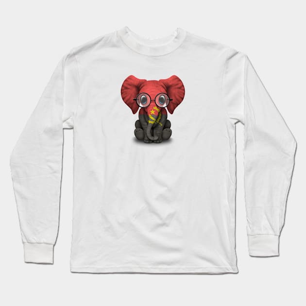 Baby Elephant with Glasses and Angolan Flag Long Sleeve T-Shirt by jeffbartels